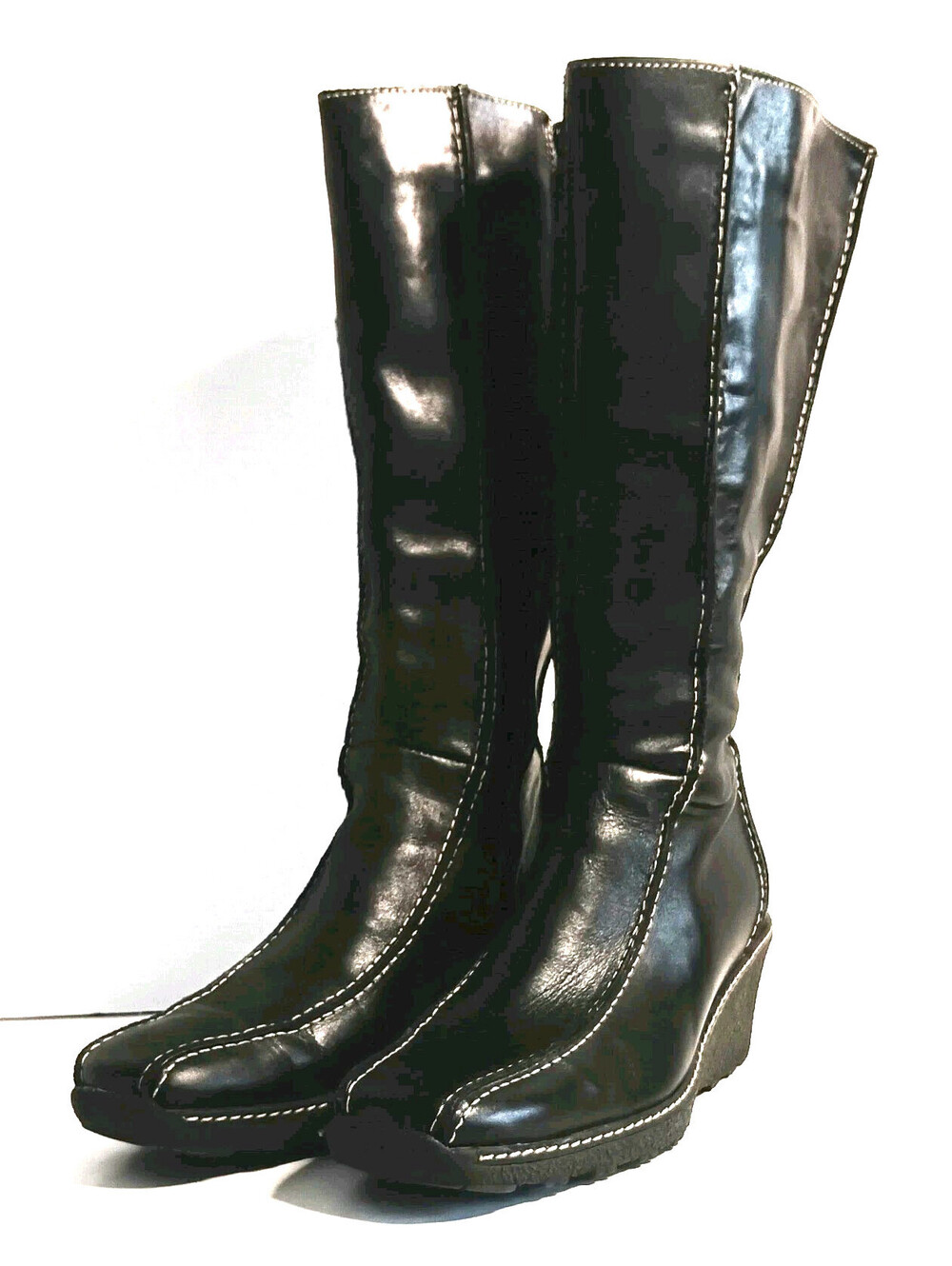 Aldo Firodeli Solid Stitch Black Italian Leather Wedge Boot EU36/US 6 Winter EUC